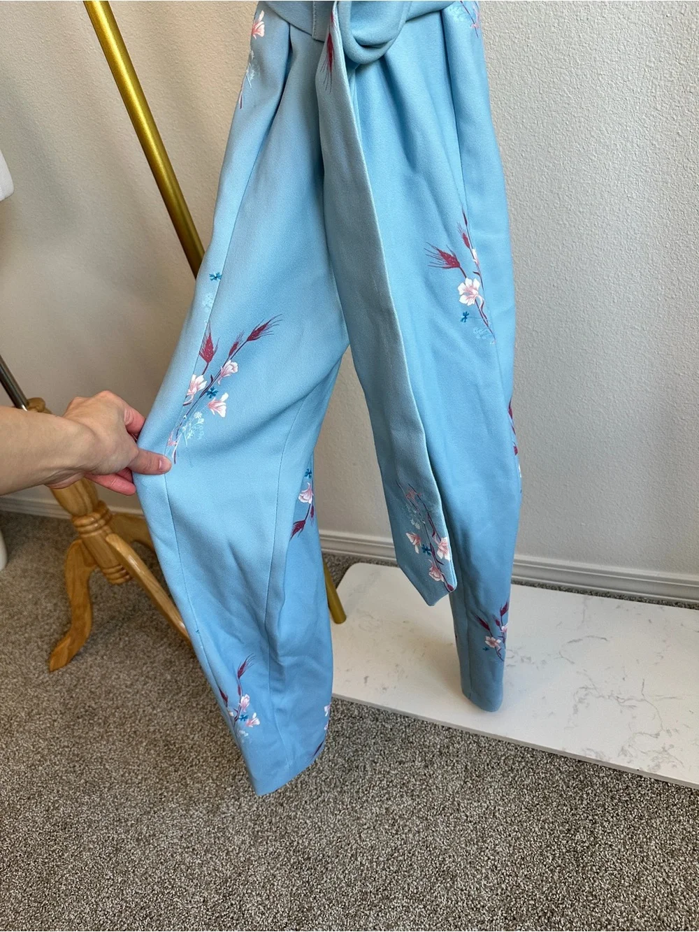 Elliatt Light Blue Floral Jumpsuit with Pink Floral Accents - Picture 6 of 13
